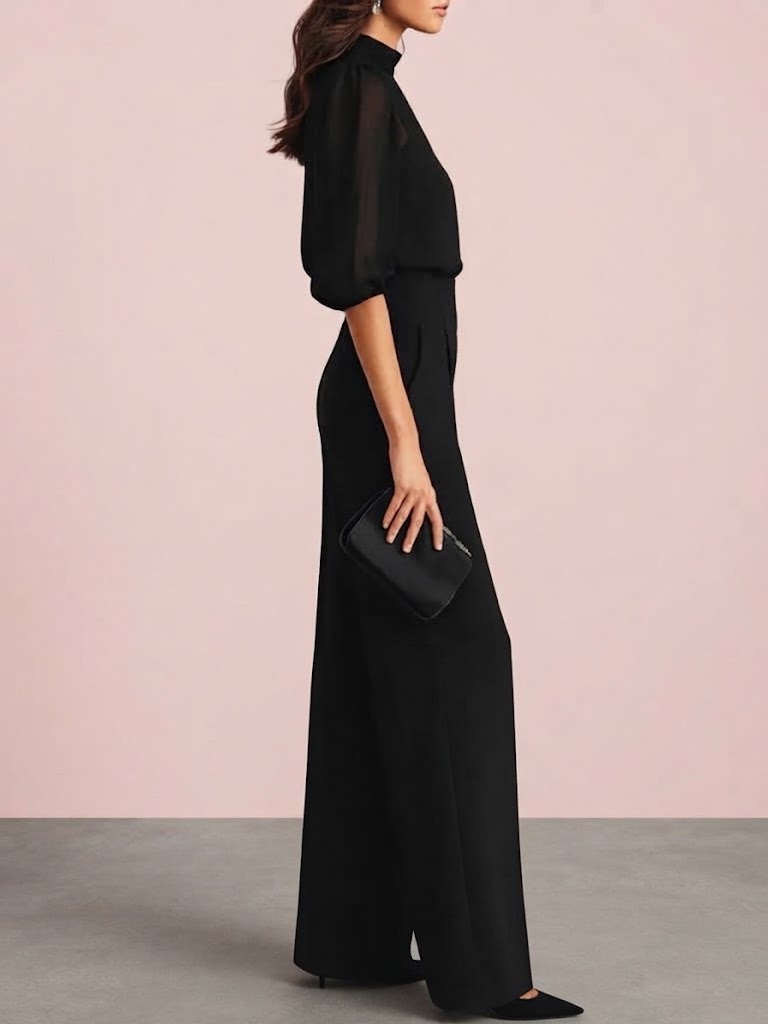 Valéria | Conjunto de tres piezas con top transparente y pantalón ancho