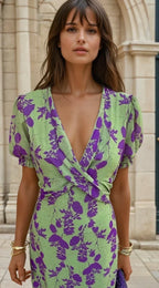 Vestido de Verano Midi Flores Elegante con Drapeado