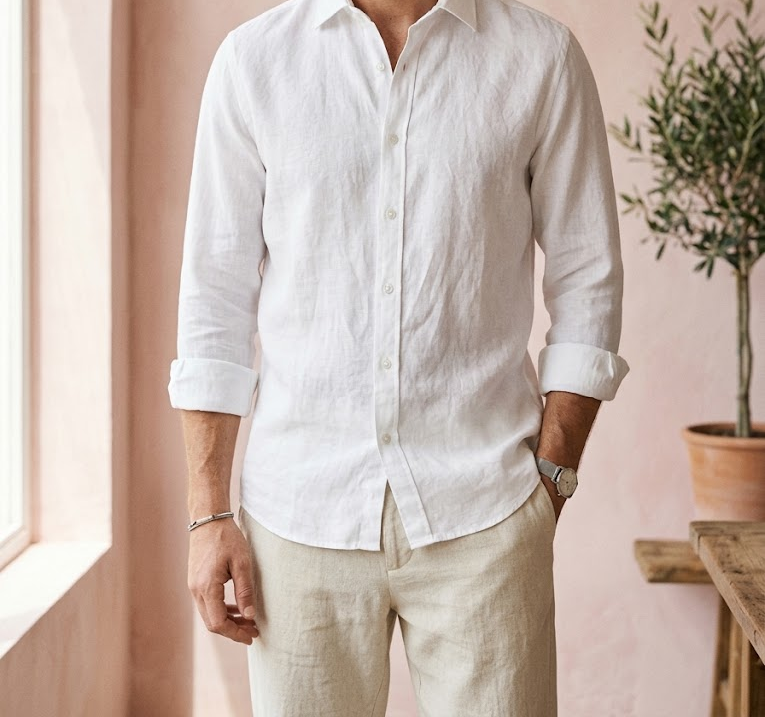 Camisa de lino de manga larga con corte relajado