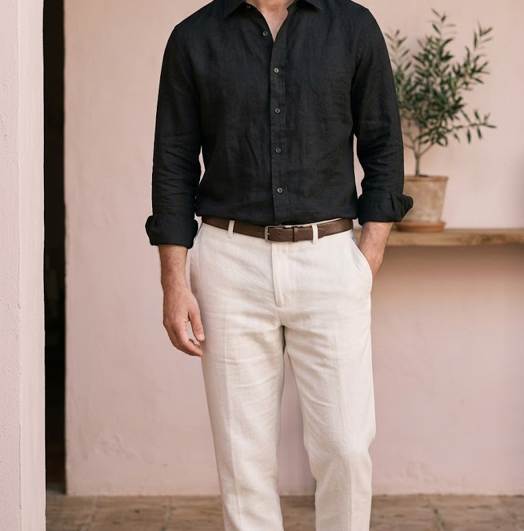 Camisa de lino de manga larga con corte relajado