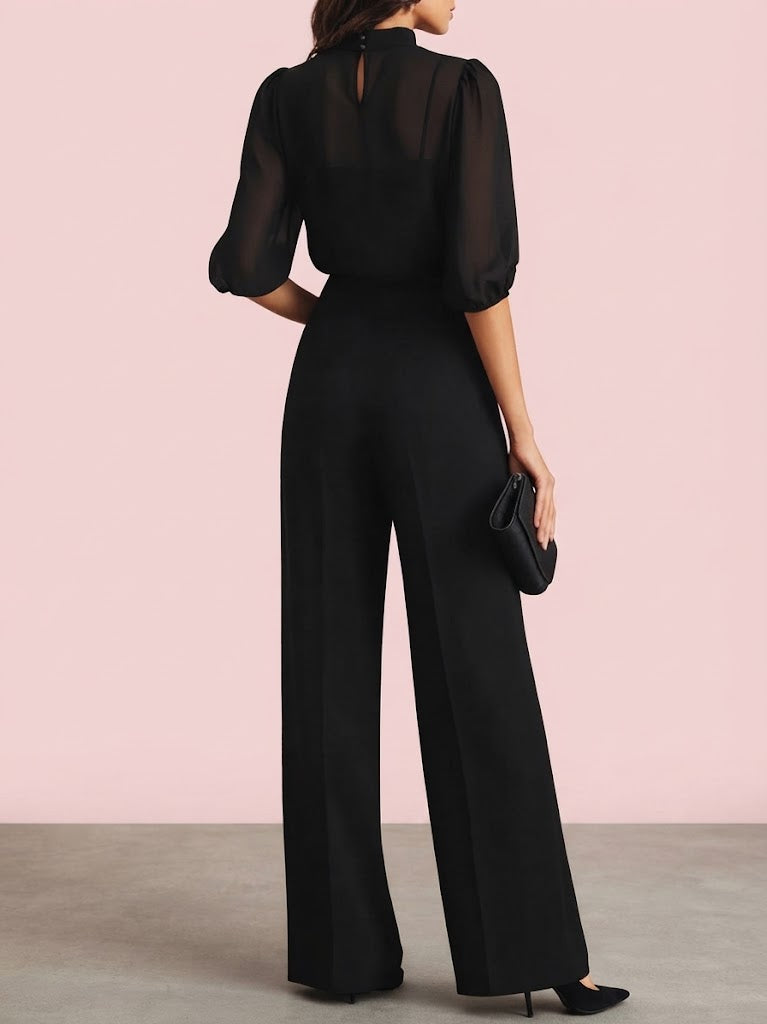 Valéria | Conjunto de tres piezas con top transparente y pantalón ancho