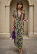 Vestido de Verano Midi Flores Elegante con Drapeado