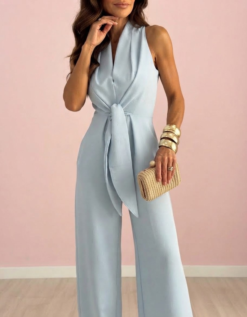 Amara | Mono elegante con cuello halter y lazo en la cintura