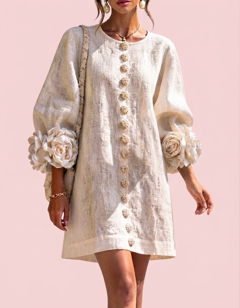 Cinzia | Vestido floral con flores en relieve