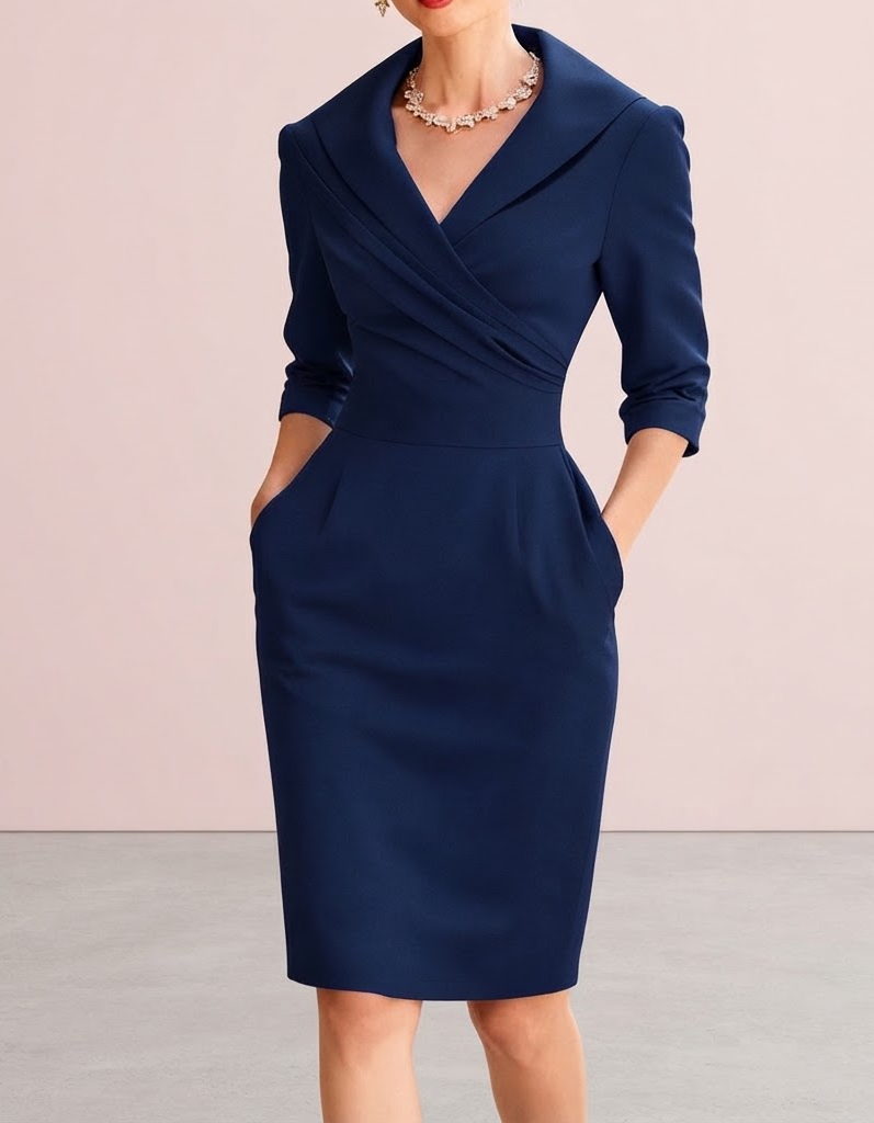 Nohemie | Vestido tubo elegante con cuello solapa y bolsillos