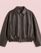 Talia | Chaqueta bomber efecto piel con cinturón