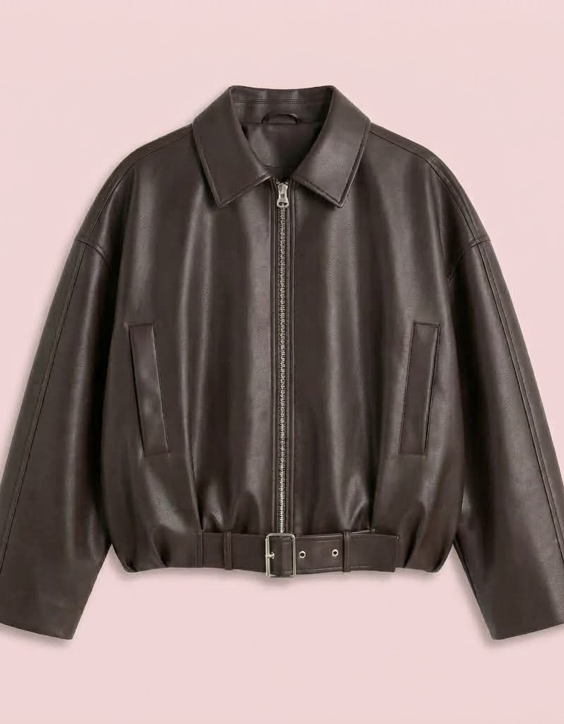 Talia | Chaqueta bomber efecto piel con cinturón