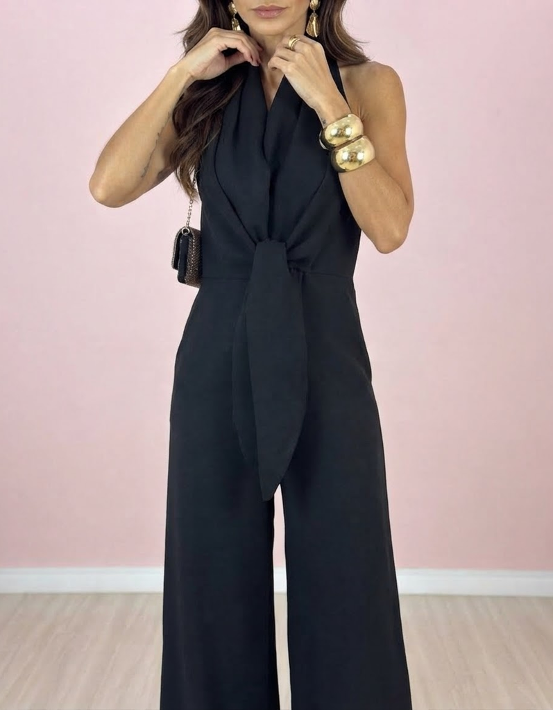 Amara | Mono elegante con cuello halter y lazo en la cintura