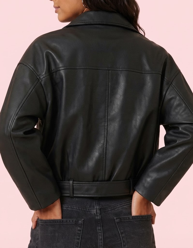 Talia | Chaqueta bomber efecto piel con cinturón