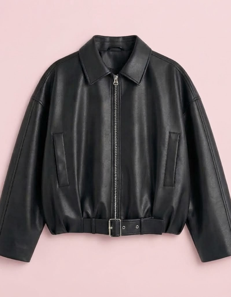Talia | Chaqueta bomber efecto piel con cinturón