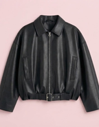 Talia | Chaqueta bomber efecto piel con cinturón