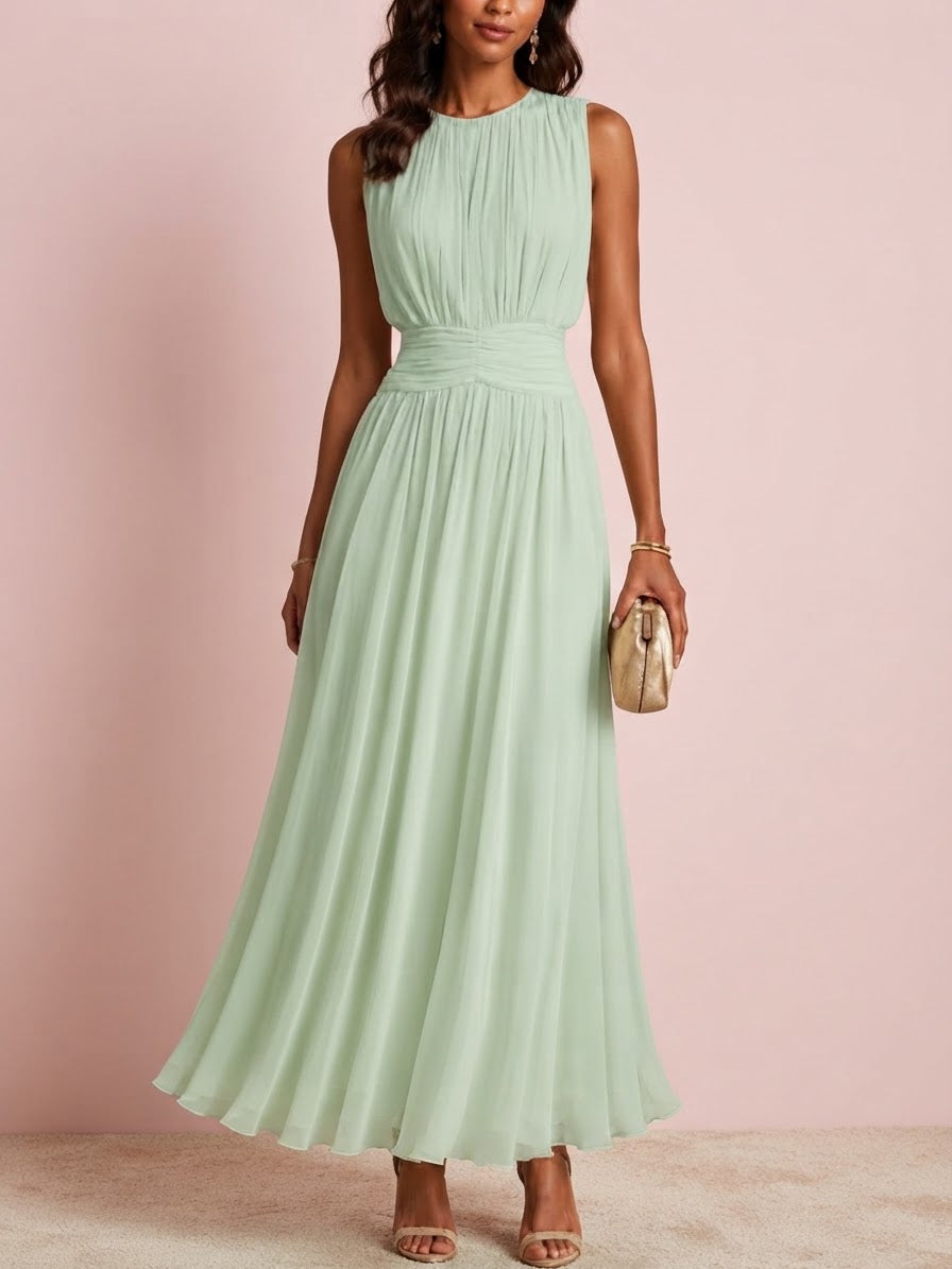 Roxanne | Vestido maxi sin mangas con cintura fruncida