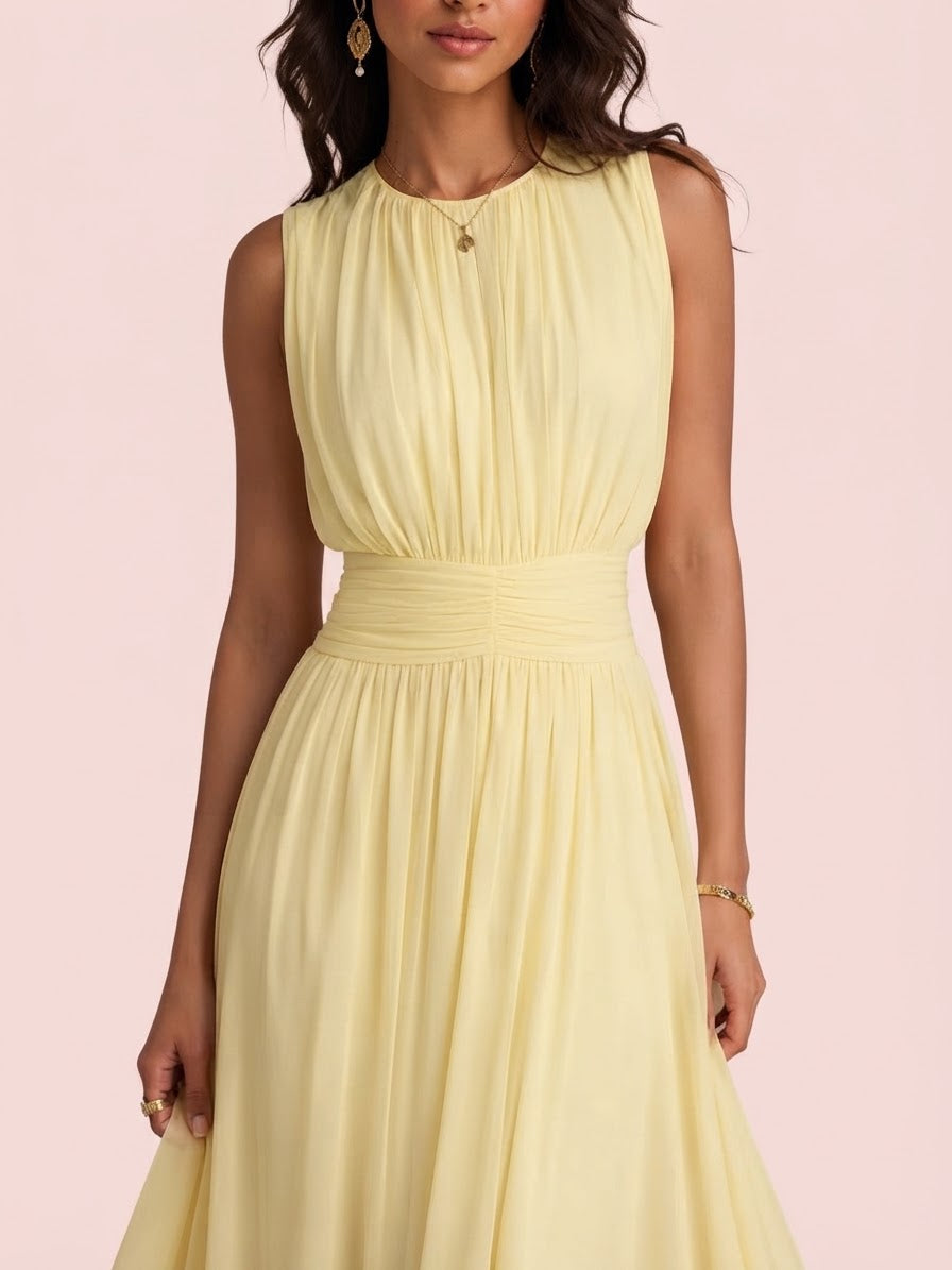 Roxanne | Vestido maxi sin mangas con cintura fruncida