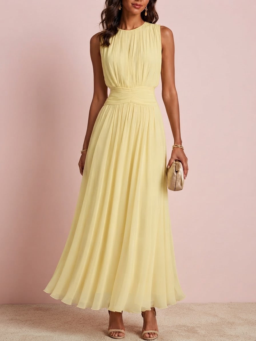 Roxanne | Vestido maxi sin mangas con cintura fruncida