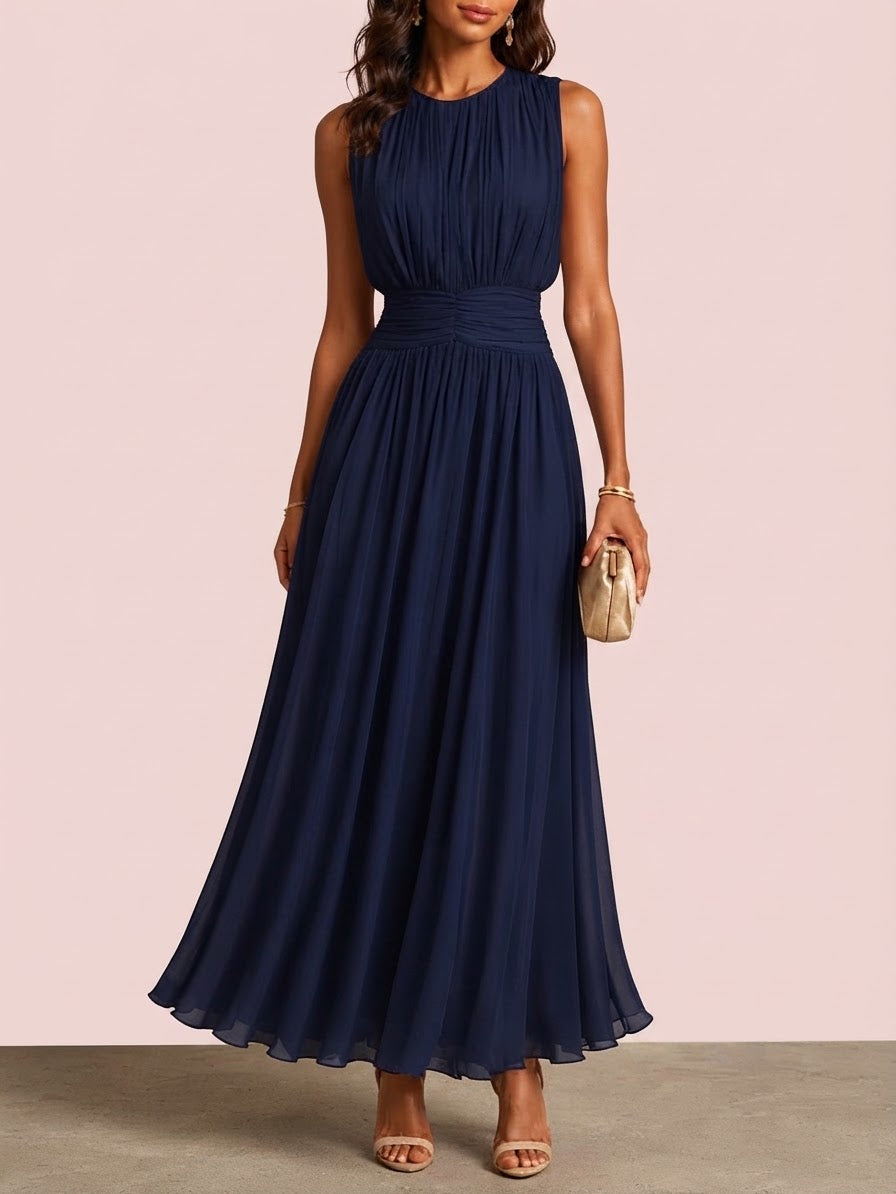 Roxanne | Vestido maxi sin mangas con cintura fruncida