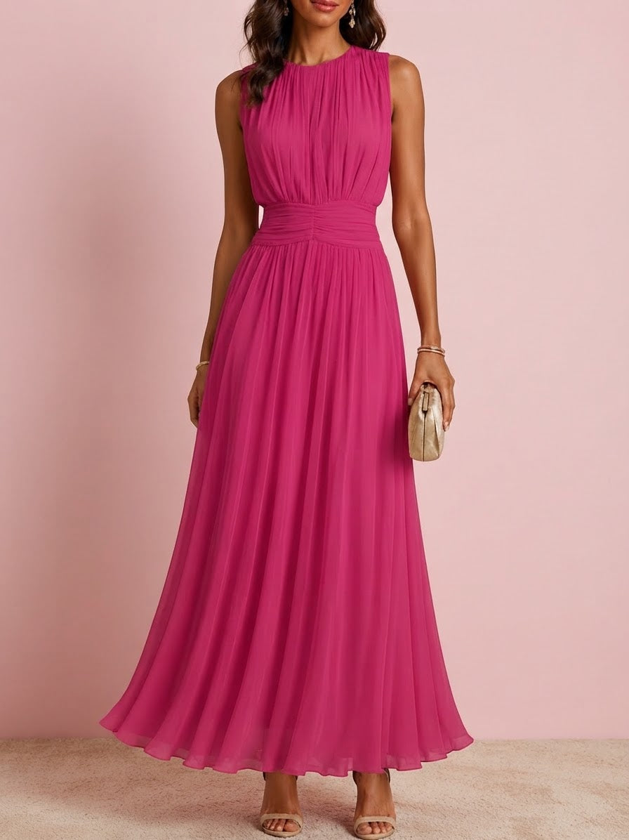 Roxanne | Vestido maxi sin mangas con cintura fruncida
